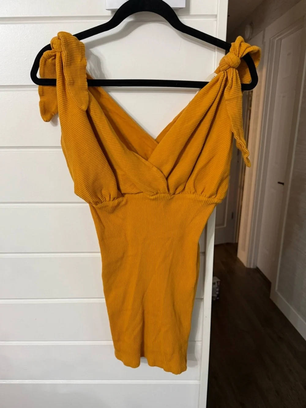 Free People Beach Women Large Golden hour Yellow Ribbed Rodeo Mini Dress